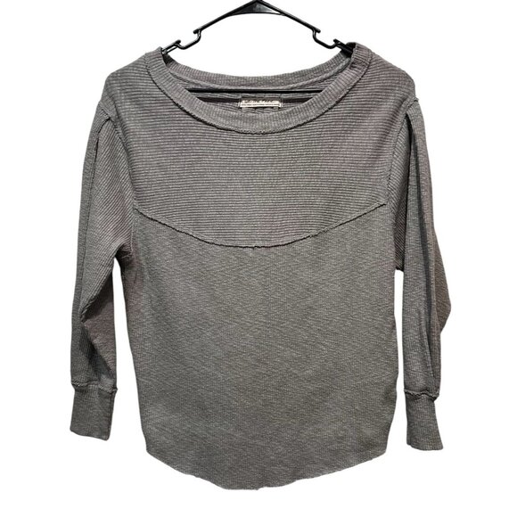 We The free people Sweatshirt Thermal Gray Ribbed Knit Size XS Buffy Sleeves - Picture 2 of 10